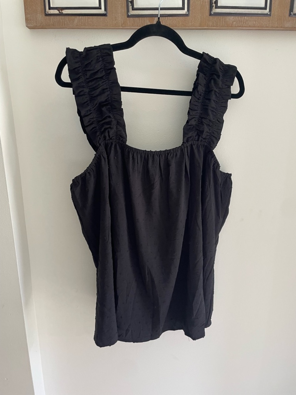 Ruffled Wide-Strap Black Women's Blouse
